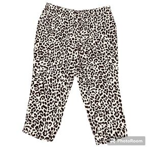 J. Crew Ivory Brown Leopard Print Ankle Pants Linen Blend Womens Plus Size 1X
